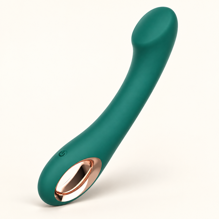 Deep teal curved G-spot vibrator front view