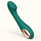 Deep teal curved G-spot vibrator side view