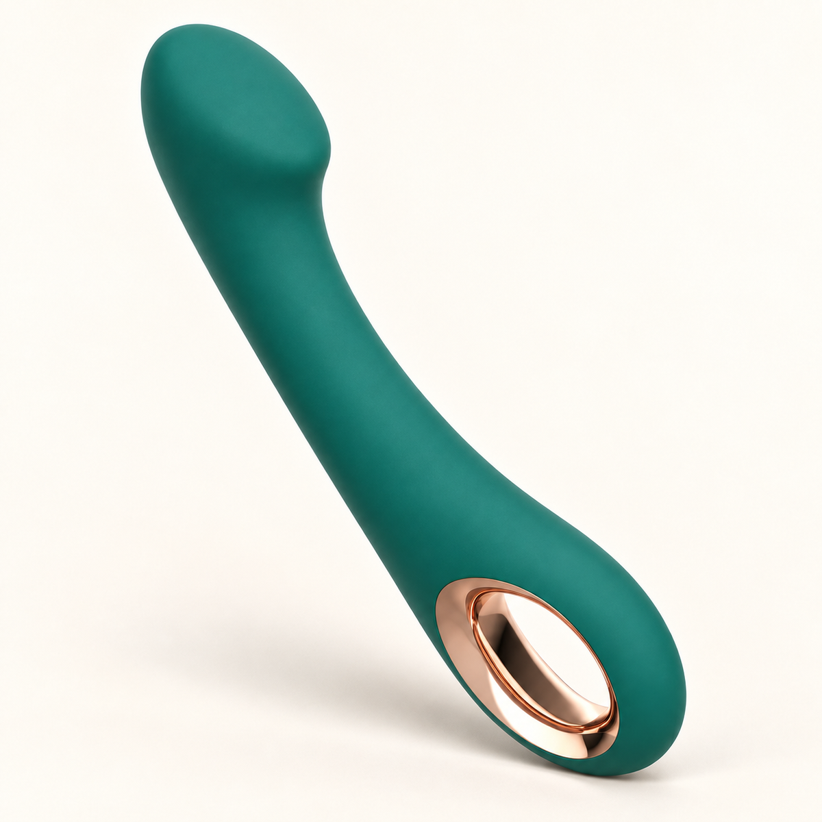 Deep teal curved G-spot vibrator rear view