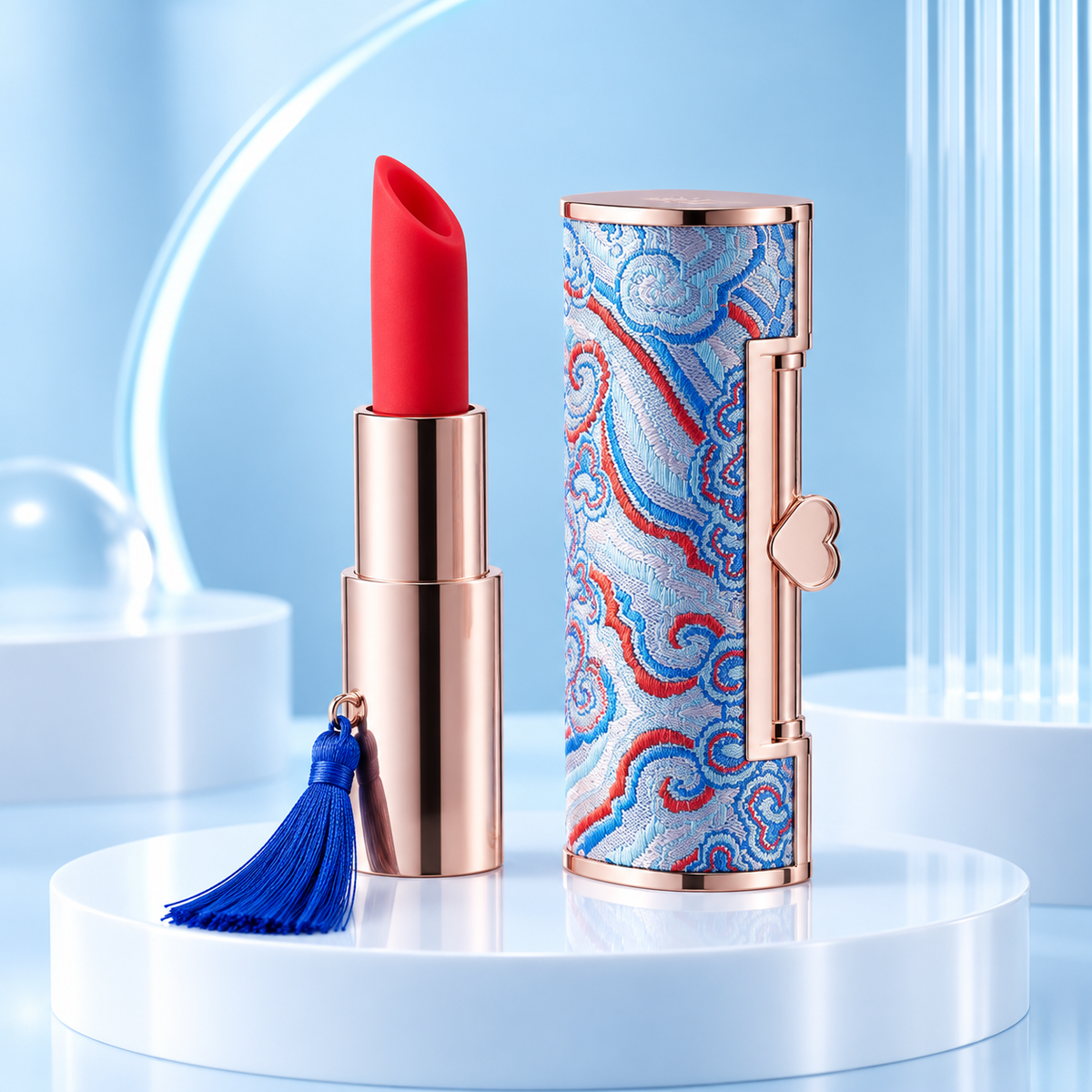 10-Mode Blue Brocade Lipstick Vibrator — gallery:02