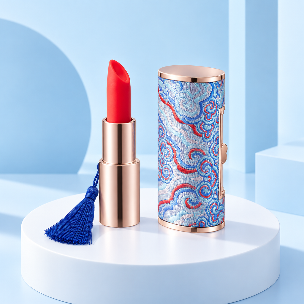 10-Mode Blue Brocade Lipstick Vibrator — gallery:03