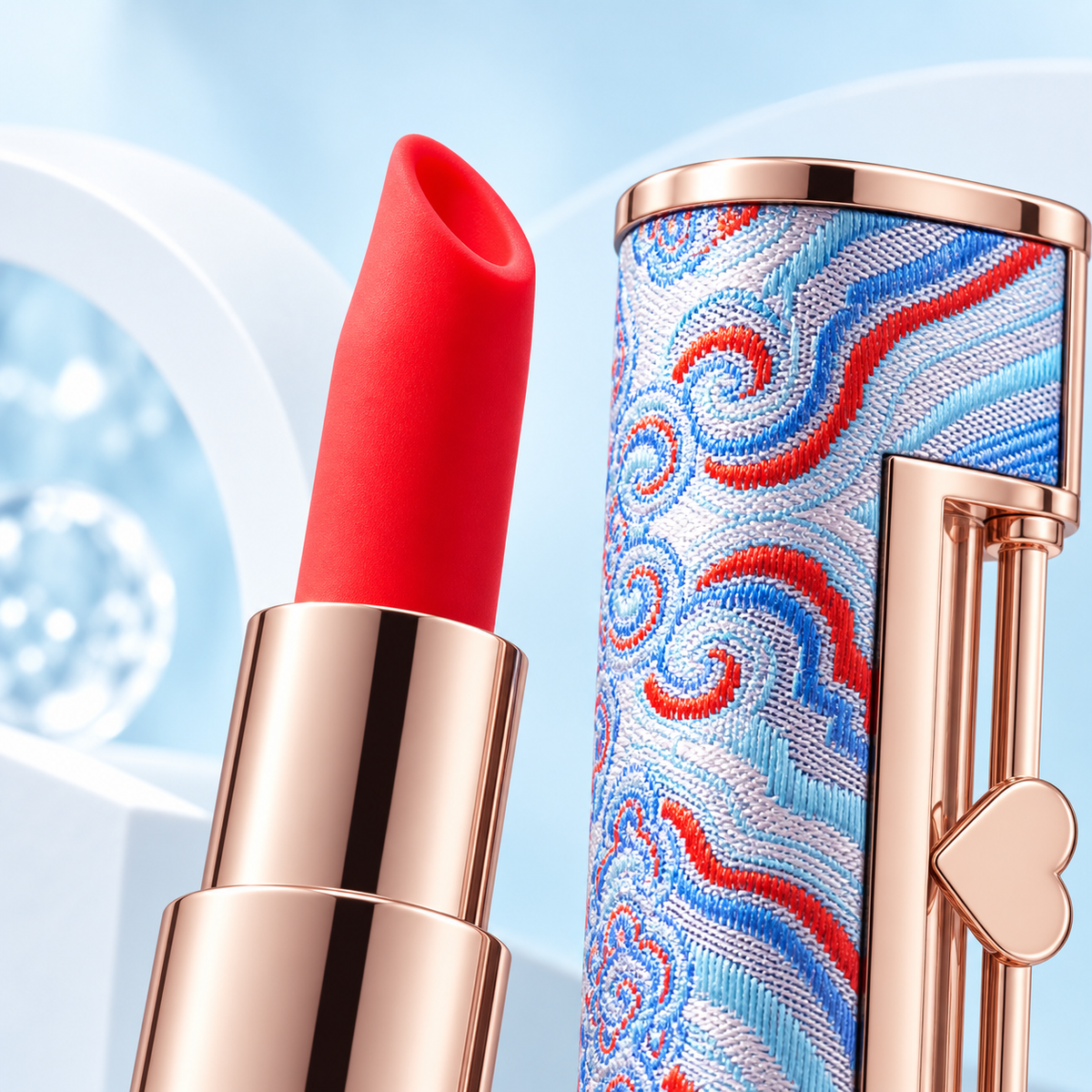 10-Mode Blue Brocade Lipstick Vibrator — gallery:05