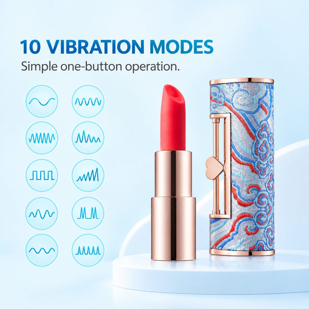 10-Mode Blue Brocade Lipstick Vibrator — gallery:06