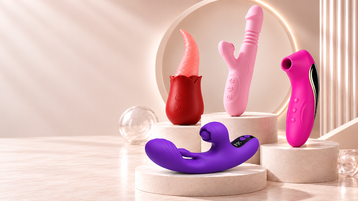 Rose-shaped suction vibrator on a clean product background